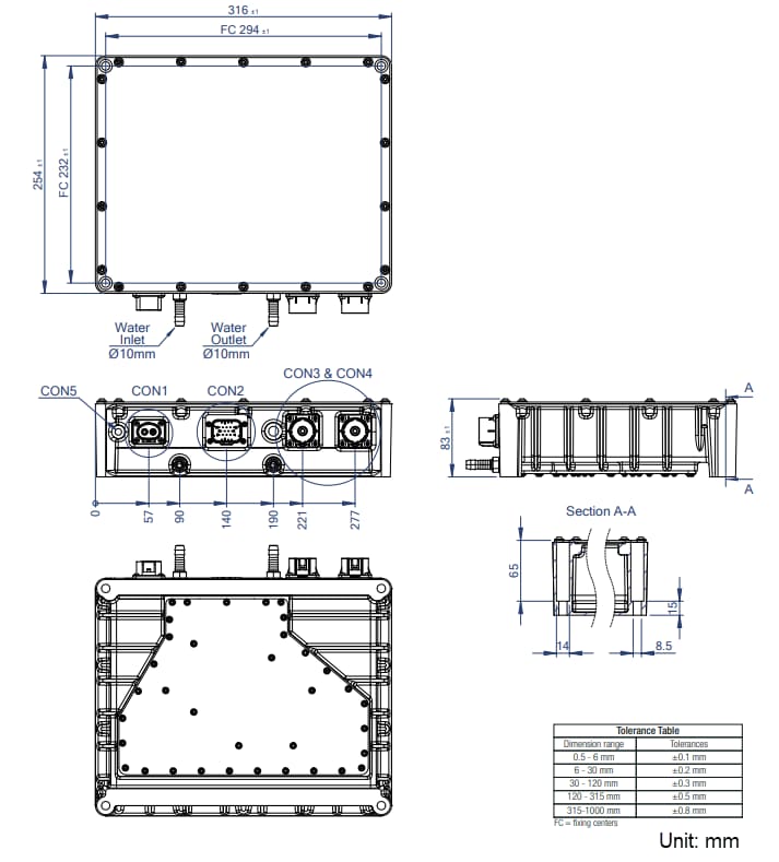 Mechanical Drawing - RECOM Power RMOD4000-EW DC/DC Converter